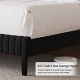 Twin Bed Frame, Velvet Upholstered Platform Bed with Vertical Channel Tufted Headboard and Footboard, No Box Spring Required, Easy Assembly, Black BarnFurin