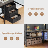 BTHFST Full Size Loft Bed with L-Shaped Desk and 3 Storage Drawers, LED Lights & Charging Station, Open Storage Shlef, Metal Loft Bed Frame with Solid Slats and Guardrail, Space Saving, Grey BTHFST