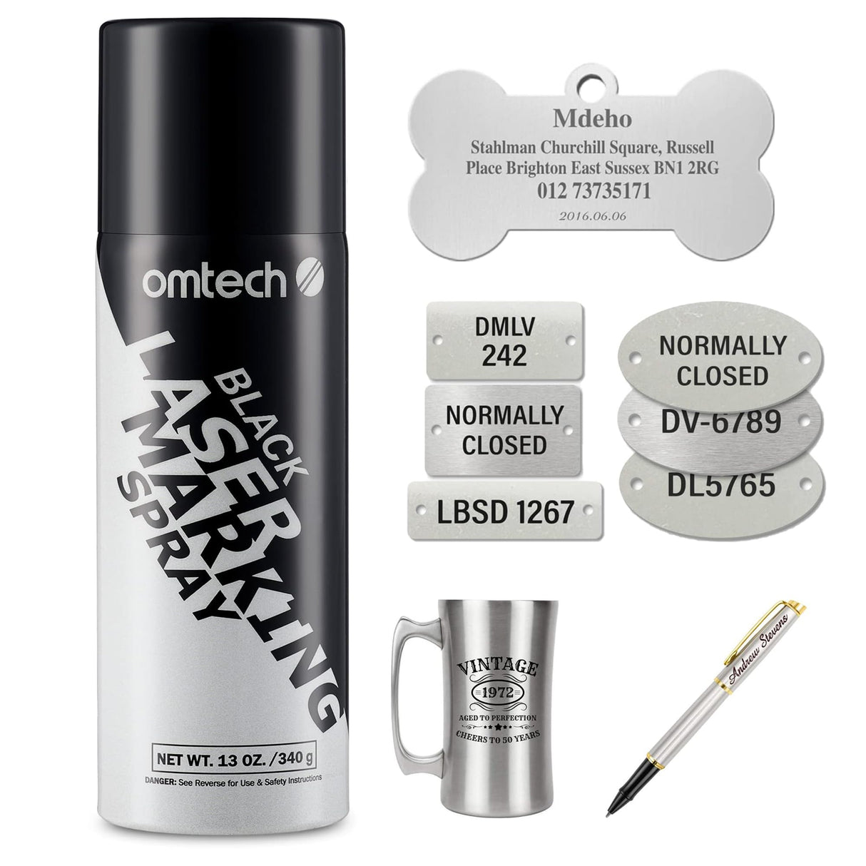 OMTech Laser Marking Spray, Metal Laser Marking Fluid for CO2 Laser Engravers, 13oz Aerosol High Contrast Black Spray for Laser Engraving Metal, Laser Ink Agent for Aluminum Stainless Steel Brass More OMTech