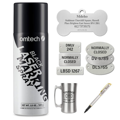 OMTech Laser Marking Spray, Metal Laser Marking Fluid for CO2 Laser Engravers, 13oz Aerosol High Contrast Black Spray for Laser Engraving Metal, Laser Ink Agent for Aluminum Stainless Steel Brass More