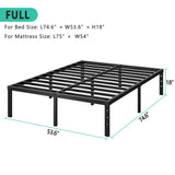 HLIPHA Metal Platform Bed Frame 16 Inch Tall,No Box Spring Needed,Full Size Bed with Heavy Duty Strong Support Slats,Easy to Assemble,Black HLIPHA