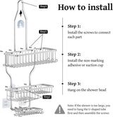 YASONIC Shower Caddy Hanging - Never Rust Shower Organizer - Aluminum Over The Head Caddy with 10 Hooks for Razor/Sponge - Rack with Soap Basket - Silver YASONIC