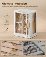Glimmloop 360° Rotating Jewelry Box with 7 Drawers, Spacious Vertical Jewelry Organizer with Glass Window, Jewelry Storage Case, Dustproof & Moisture-resistant Design, White Glimmloop