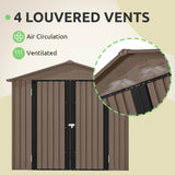 GOOBED 6x4FT Garden Storage Shed with Lockable Door and Vents, Metal Outdoor Tool Shed for Patio Lawn, and Backyard, Ideal for Storing Bikes, Trash Bins, Tools and Equipment, Brown GOOBED