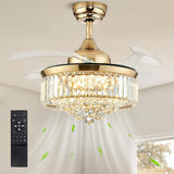Siljoy 36 Inch Gold Fandelier Ceiling Fan with Light, Crystal Ceiling Fan with Lights and Remote, LED Dimmable Chandelier Fan with Invisible Reversible Fan Blades for Bedroom Living Room Dining Room Siljoy