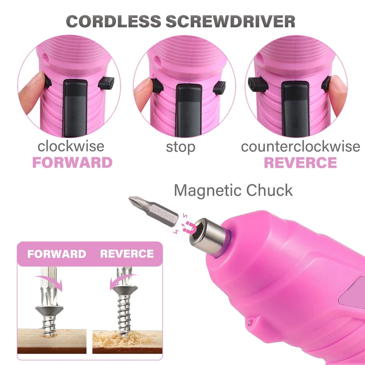 Electric Screwdriver Pink Power Drill Set for Women, 47-In-1 Screwdriver and Drill Set Rechargeable, Multifunctional Cordless 4V Electric Automatic Screwdriver Drill with Battery and Charger Home DIY Tsisixia