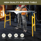 biosp Portable Steel Work Bench, Adjustable Height Welding Table with Folding Legs, Versatile Work Platform with Casters, Carrying Handle, 14 x 56-inch Tabletop, 1100 lbs Load Capacity biosp