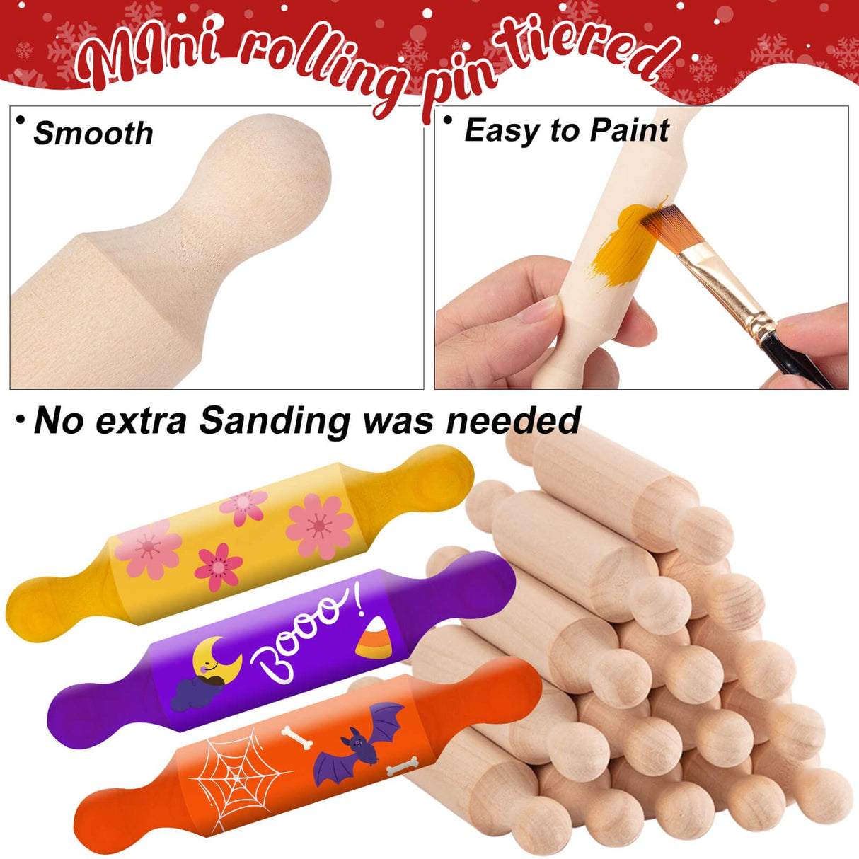 20PCS Mini Rolling Pins for Crafts, Small Wooden Dough Roller for Children in the Kitchen Baking and Imaginative Play, Wooden Tiered Tray Decorative for Halloween and Christmas Presents (4.1 Inches) FFNIU