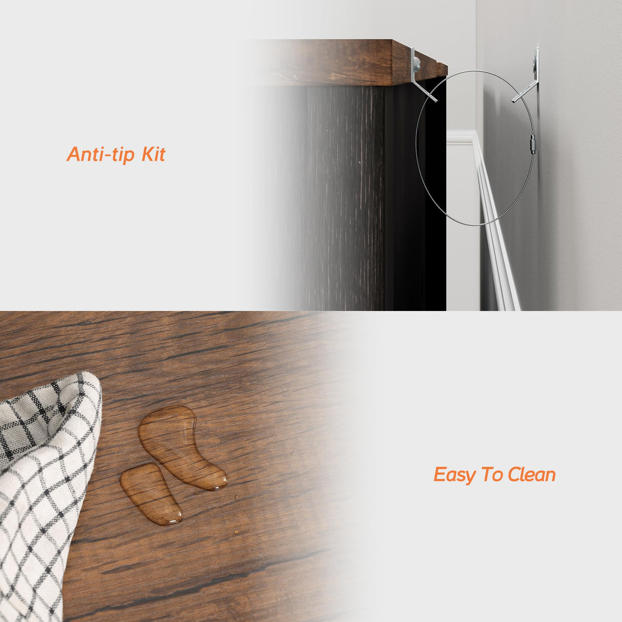 WAMPAT 2 in 1 TV Stand Set for 100 inch TV, Farmhouse Entertainment Center with 4 Mesh Door and Open Storage Shelves, Wood Media TV Console Table for Dining and Bedroom，Dark Walnut and Black WAMPAT