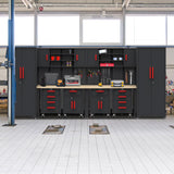 HPDMC Garage Storage Cabinet System - 2 * 6-Pcs Workshop Set with Steel Cabinet Drawers, Rolling Chest, Workbench, Pegboard for Tool Organization HPDMC