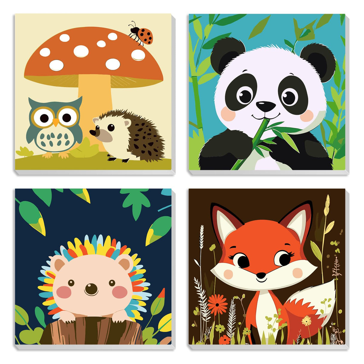 MXJSUA 4 Pack Cute Animals Paint by Numbers Kit with Framed Canvas for Ages 6-12 Kids, Panda Paint by Numbers Kits for Children Beginners, Acrylic Oil Painting for Home Wall Decor Gift (8x8 inch) MXJSUA