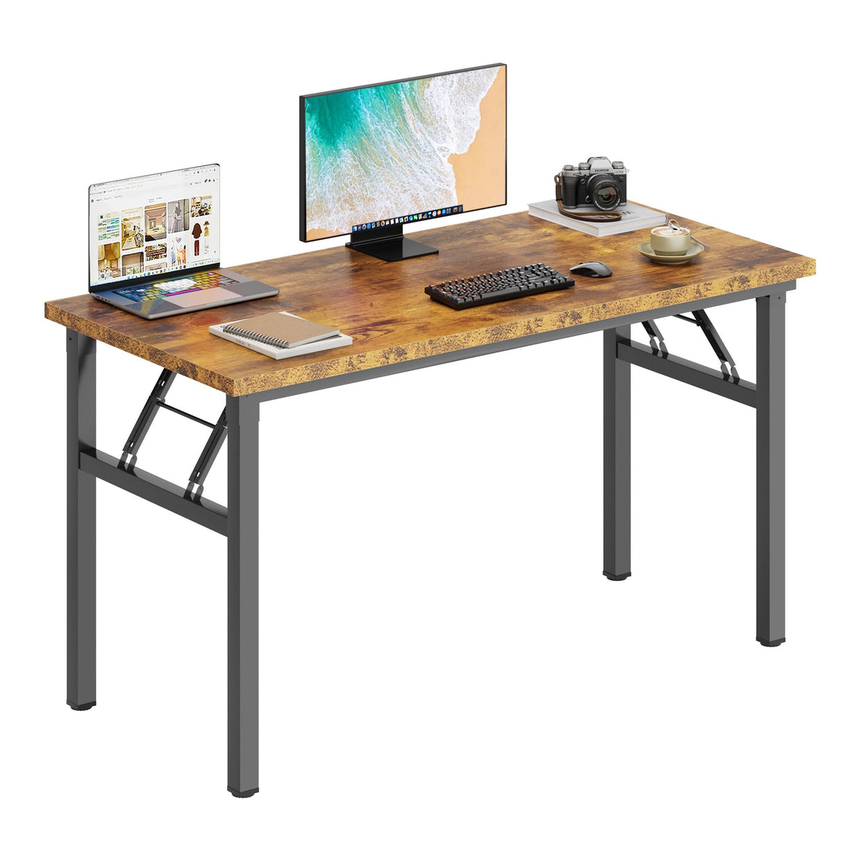 DlandHome Folding Table Computer Desk Workstation Table Conference Table Home Office Desk, Fully Assembled (47 Inches, Retro) DlandHome