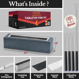 Houswise Tabletop Fire Pit - Concrete Outdoor & Indoor Fire Pit Tabletop, Smores Maker Kit, Table Top Firepit, Small Portable Mini Indoor Fireplace Houswise