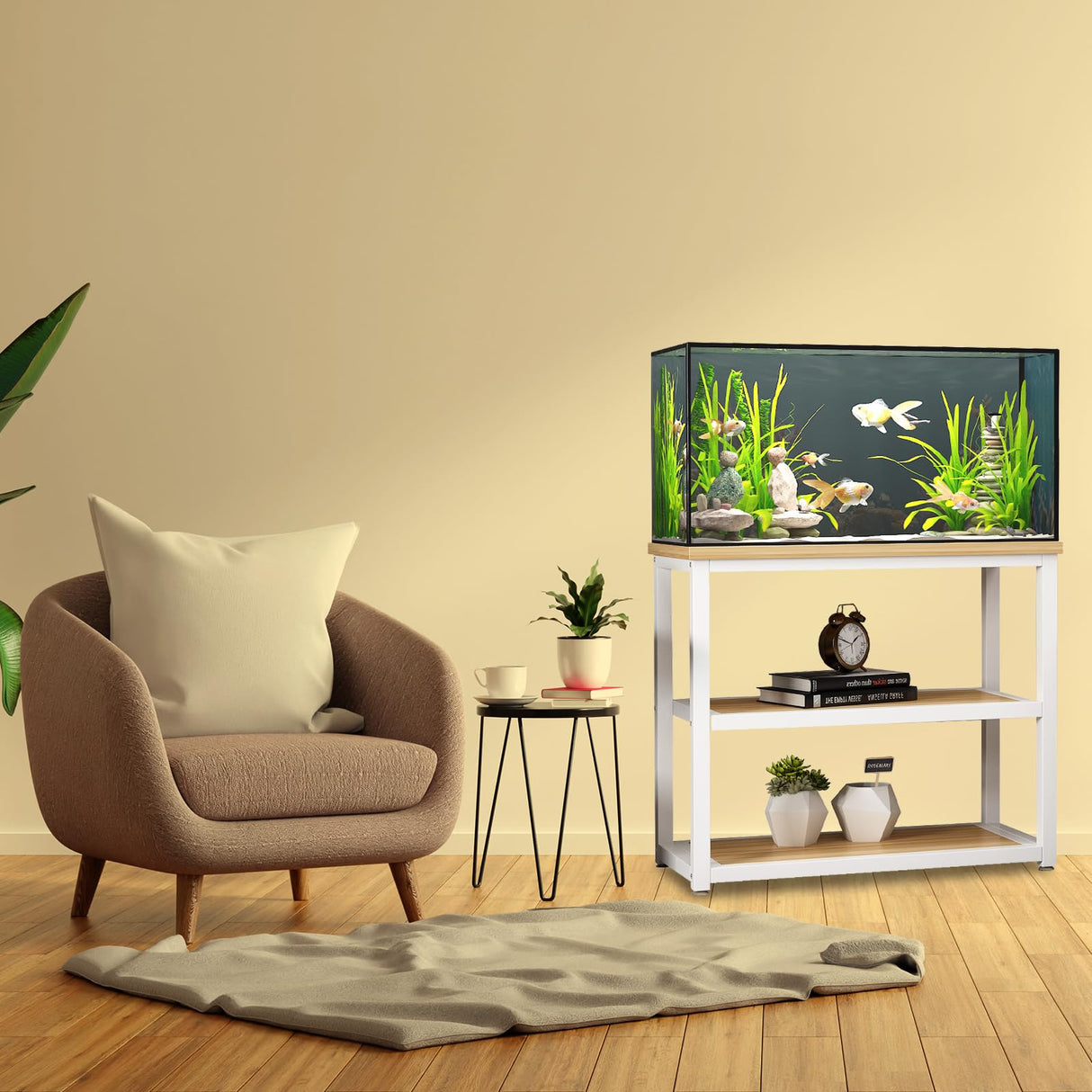 Avolander Fish Tank Stand Metal Aquarium Stand 40-50 Gallon, Double Layer Metal with Storage Weight Capacity 760lbs, 31.5 X 27.56 X 17.72 inch, White Walnut Brown Avolander