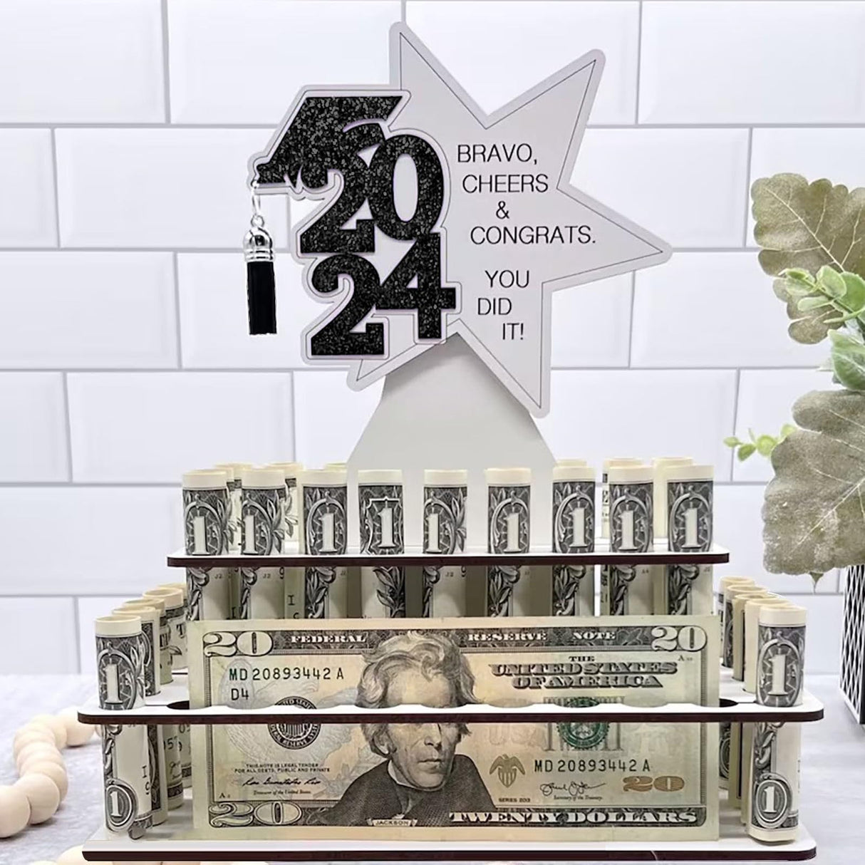 Graduation Money Holder, 2024 High School Graduation Gift Money Holder Congratulation Card Holder Money Cake for Graduation Party Graduation Gift Cake Layered Wallet Ornament-Black Generic
