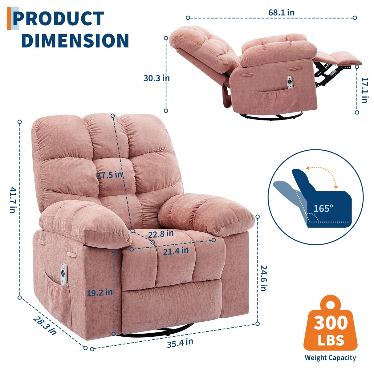 Tioutbot 360° Swivel Rocking Recliner Chair with Massage & Heat, Rocker Recliner with Vibration and Side Pocket for Living Room, Bedroom & Nursery Tioutbot