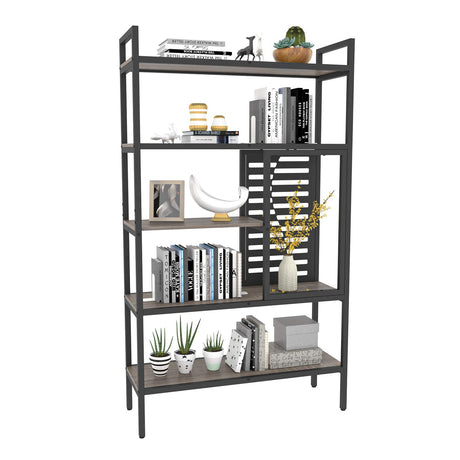 Weehom 5-Tier Adjustable Industrial Bookshelf, Modern Wood Bookcase with Stable Metal Frame, Open Storage Shelves Standing Shelving Unit for Living Room Bedroom Kitchen Office Weehom
