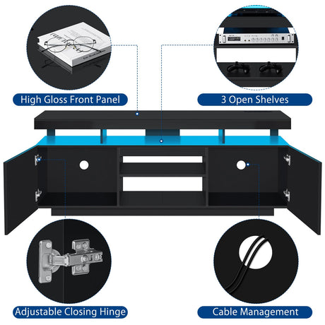 HOMMPA LED TV Stand for up to 70" TV Modern Entertainment Center with Power Outlets, Gaming TV Consoles with Storage Media Table with LED Lights Game Cabinet for Living Room Black HOMMPA