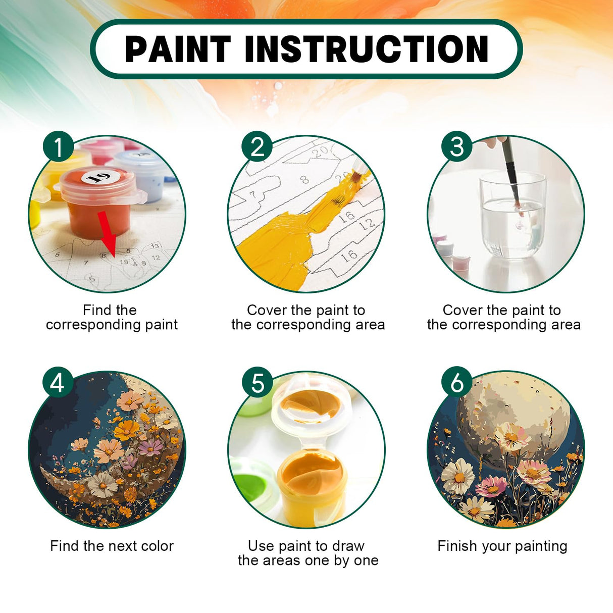 2 Pack Paint by Numbers Kit for Adults Beginner, Moon Flowers Adult Paint by Number Kits on Canvas, DIY Acrylic Number Painting for Adults for Home Decor Gift 16x20 Inch Possoco