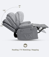 dainslef 22'' Manual Recliner Chair for Adults, PU Leather Recliner with Cup Holders and Side Pockets, Ergonomic Design for Nursery, Living Room, Bedroom, and Home Theater, Grey dainslef