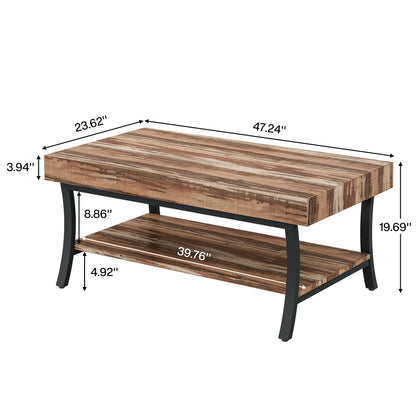 Tribesigns Farmhouse Coffee Table with Storage, 2-Tier Rustic Living Room Table Industrial Center Table Wooden Low Rectangle Cocktail Tea Table, Oak & Black - WoodArtSupply