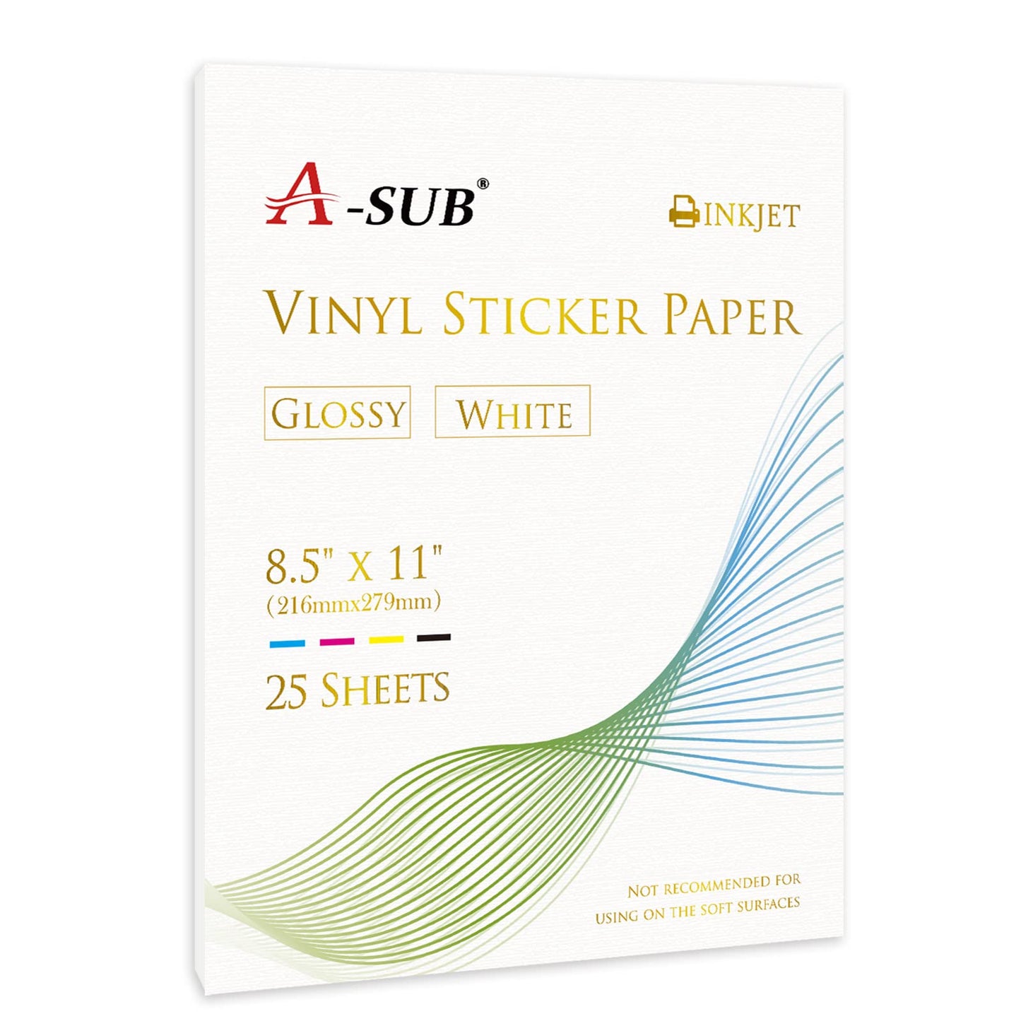 A-SUB 25 Sheets Vinyl Sticker Paper for Inkjet Printer - Glossy Printable Vinyl 8.5x11 Inch Waterproof Sticker Paper for DIY Any Decal You Like