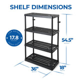Gracious Living 4 Shelf Fixed Height Ventilated Heavy Duty Storage Unit 18 x 36 x 54.5" Organizer System for Home, Garage, Basement, & Laundry, Black Gracious Living