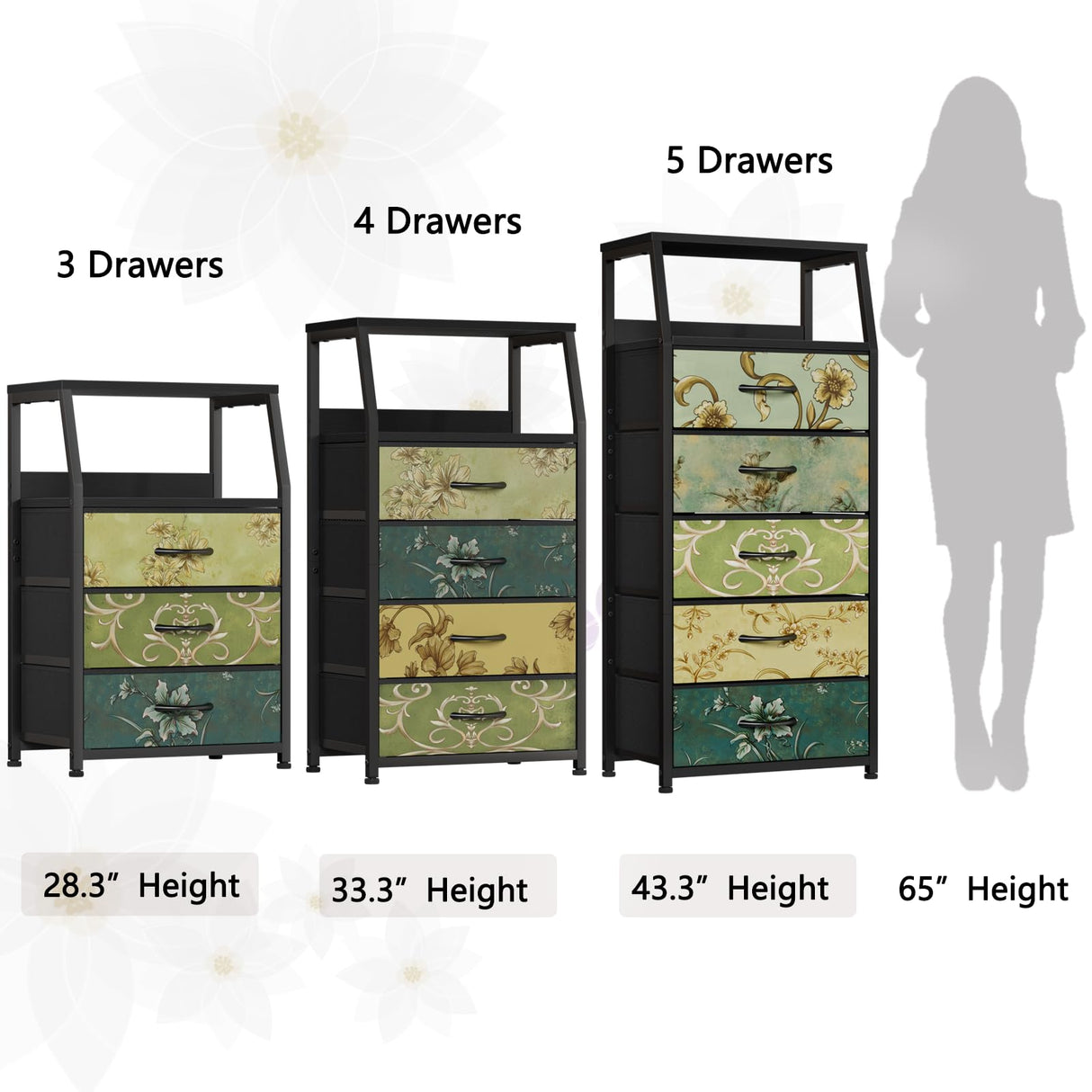 Furnulem Retro 5 Drawers Dresser, Tall Dressers for Bedroom, Closet, Hallway, Nursery, Fabric Storage Tower Organizer, Vertical Nightstand Side Table Furniture, Steel Frame, Wood Top Furnulem