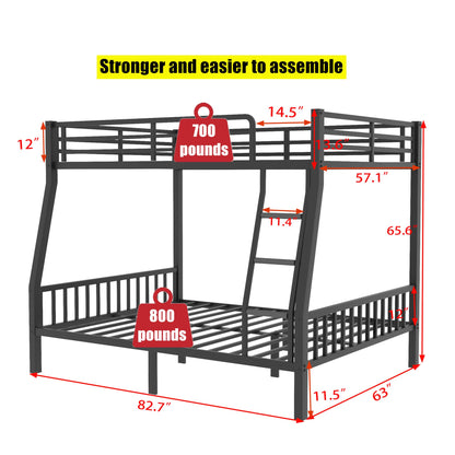 TSAMPA Latest Upgraded & Stronger Heavy Duty Black Metal Bunk Bed Frame Full XL Over Queen Size, Thickened Safer More Stable Bunkbed Bunk Queen Bed (Easier to Assemble) (Full XL Over Queen)