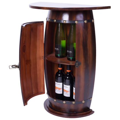 Vintiquewise Wooden Wine Barrel Console, Bar End Table Lockable Cabinet - WoodArtSupply