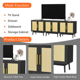 LYNSOM Sideboard Buffet Storage Cabinet, Long Buffet Cabinet with Rattan Decor Doors, Cupboard Console Table, 3 Pieces Wooden Sideboard Cabinet for Hallway, Entry, Living Room, Black LYNSOM