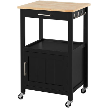 Yaheetech Small Kitchen Island on Wheels with Wood Top and Drawer, Trolley Cart with Open Shelf and Storage Cabinet for Dining Room, 22x18x35 Inches, Black - WoodArtSupply