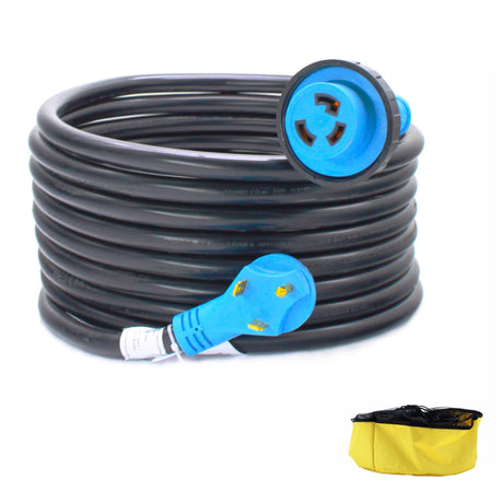 X-Haibei 30A RV Power Extension Cord 25 Feet with Storage Bag, NEMA TT-30P to L5-30R STW 10AWG 3 Wire Twist Locking Adapter Weaterproof Molded Connector ETL Listed X-Haibei