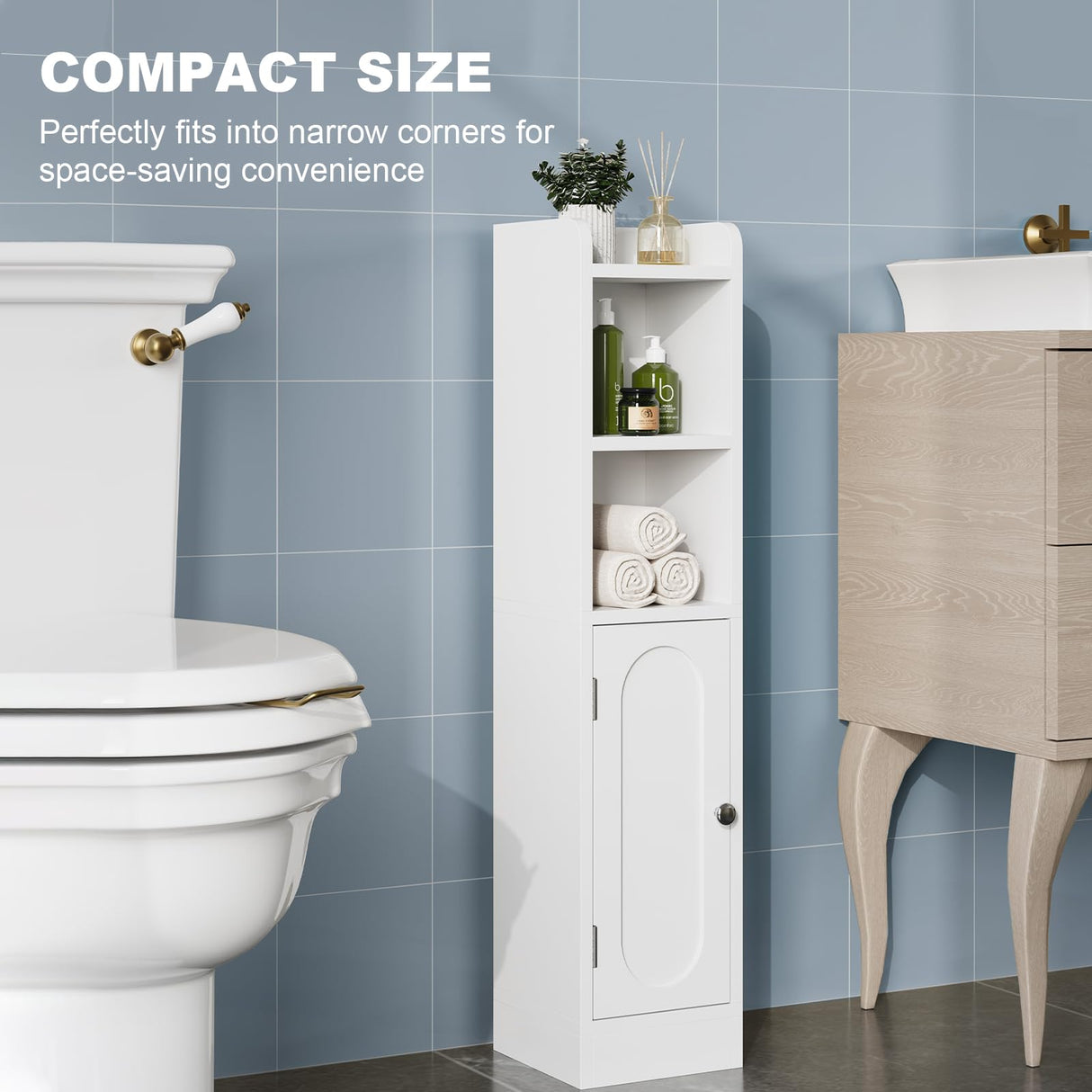 Hawkrown 67" Tall Bathroom Storage Cabinet with Lights, Slim Narrow Bathroom Cabinet Organizer with Doors and Adjustable Shelves, Tall Cabinet for Small Space, Living Room (31.5" Tall) Hawkrown