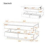 KUVADAZ 39.3" Lift Top Coffee Table with 2 Drawers and LED Lights, Modern Rectangular High-Gloss Center Table Cocktail Tea Table with Lift-Top and Hidden Space for Living Room Apartment White KUVADAZ