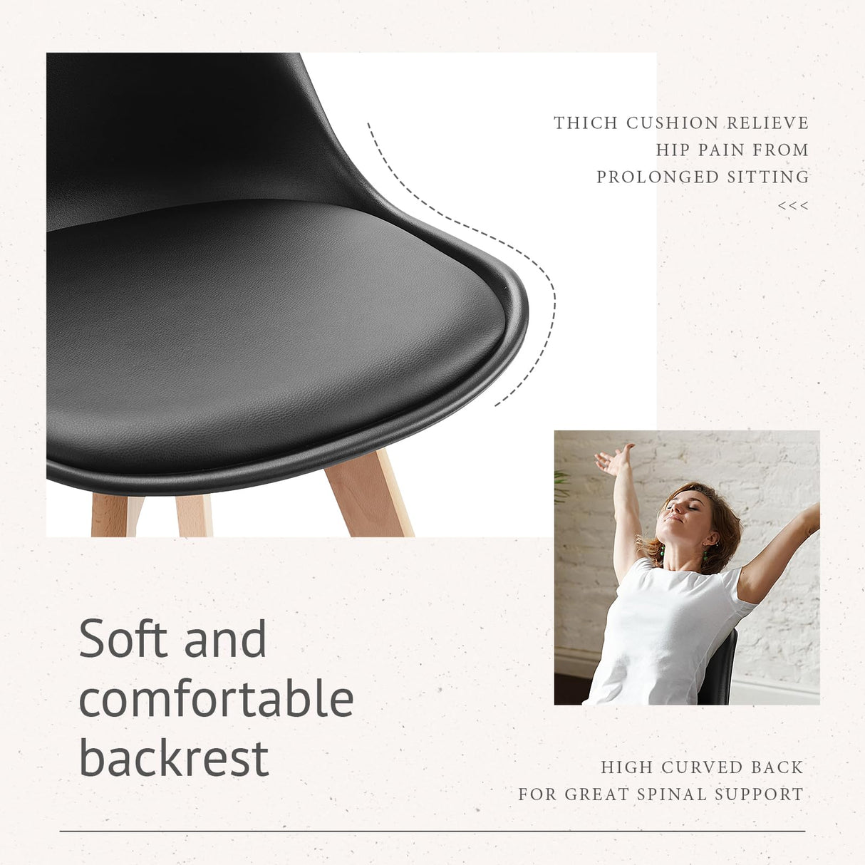 Sweetcrispy Dining Chairs Set of 8, Kitchen Room PU Leather Mid Century Modern Chairs, Upholstered Dining Desk Chairs with Wood Legs for Home Kitchen, Black Sweetcrispy