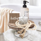 dwellington White Wash Round Display Wood Riser, 8.25” Shabby Chic Pedestal Tray Decor with Beads, Farmhouse Display Stands for Coffee Bar, Bathroom, Kitchen Island dwellington