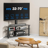 Rfiver Corner Swivel Glass TV Stand with Mount for 32-70 Inch Screen TV up to 110lbs, Height Adjustable Corner TV Stand with Mount, Entertainment Center with TV Mount and 3-Tier Storage for AV Media Rfiver