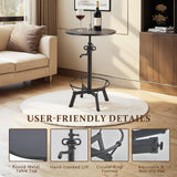 LOKKHAN Industrial Bar Table-33.5-39.4 Inch Tall-Adjustable Bar Height Pub Table-23.7 Inch Swivel Round Metal Top-Easily Adjusts by Crank Handle, Black LOKKHAN