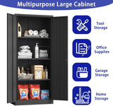 Metal Storage Cabinet with Lock, 71" Lockable Garage Tool Cabinet with Doors and Shelves, Tall Steel Cabinet for Garage, Heavy-Duty Black File Cabinet for Home Office, Gym, School (Black, 71") Ochangqi