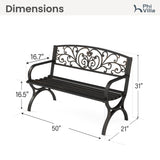 PHI VILLA 50" Garden Bench Outdoor Bench Patio Bench for Outdoors Metal Porch Steel Frame Furniture for Yard PHI VILLA