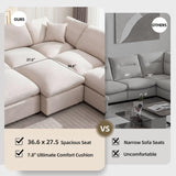 Siiejia Modular Sectional Sofa Modern Oversized Chenille Cloud Couch with Movable Ottoman 7 Seater L-Shaped Sofas Comfy Couches for Living Room Spacious Space Office Lounge, Beige Siiejia