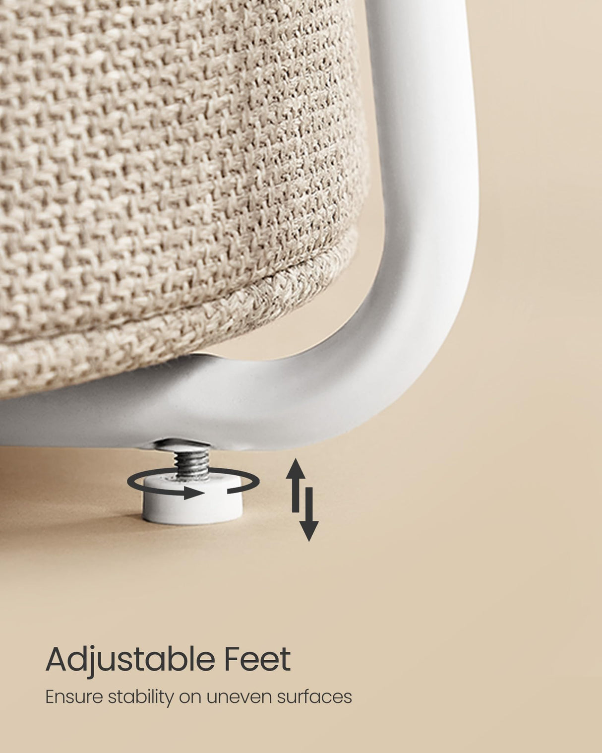 VASAGLE Nightstands, Set of 2 Small Round Side Tables with Fabric Basket, Bedside End Tables, for Bedroom, Matte White and Camel Brown ULCT665W01 VASAGLE