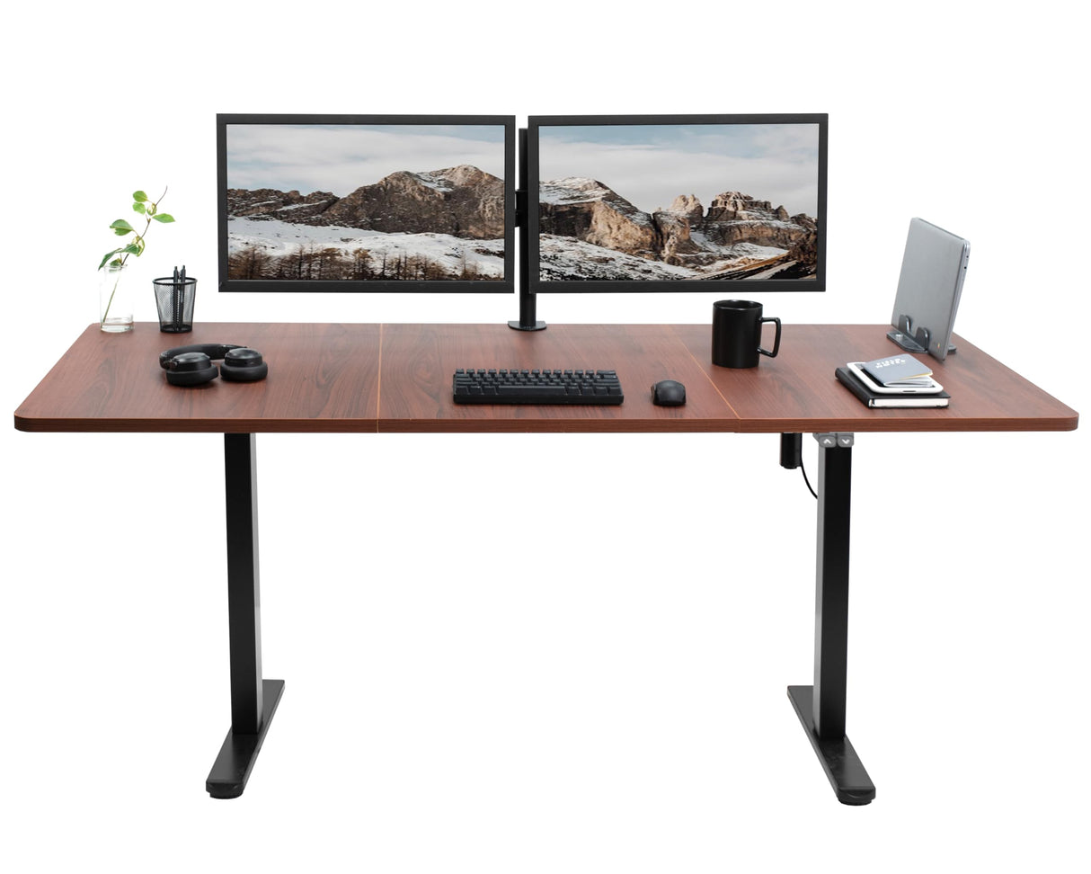VIVO Electric Height Adjustable 71 x 30 inch Stand Up Desk, Active Workstation with Dark Walnut Table Top, Black Frame, 2 Button Controller, DESK-KIT-0B7D VIVO