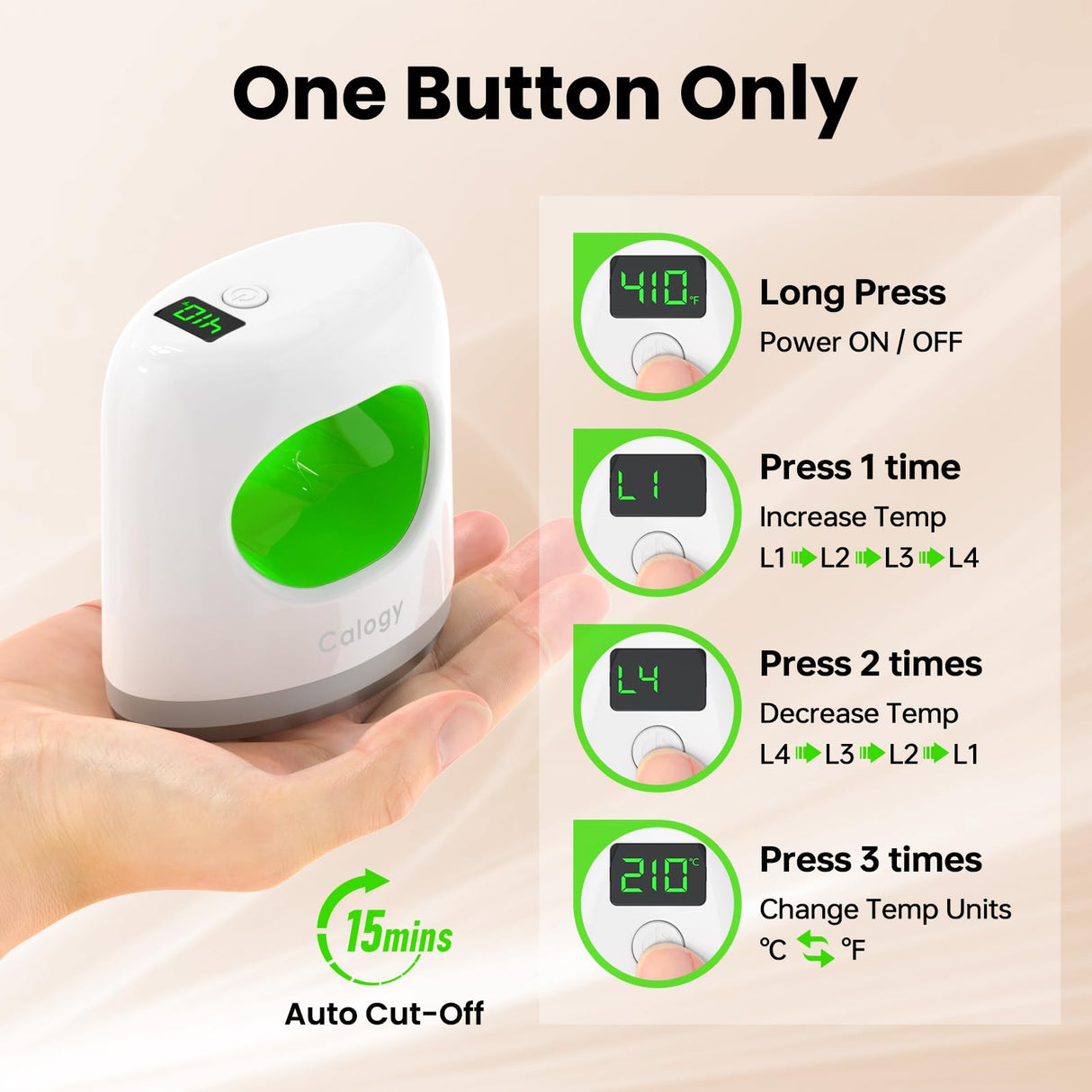 Calogy Super Mini Heat Press Machine, Max 410℉ & 4 Heating Setting with LED Display, Mini Iron for Crafting with Precision Tip, Easy for Small Objects Like Shoes, Stuffed Animals, Hats (White Green) Calogy