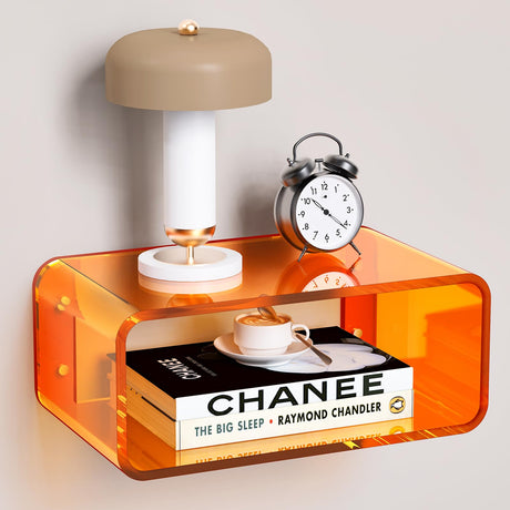 Dewrhiixe Acrylic Floating Nightstand, Bedside Table, Nightstand Shelf Wall Mounted Bedside Shelf (Orange, Small) Dewrhiixe