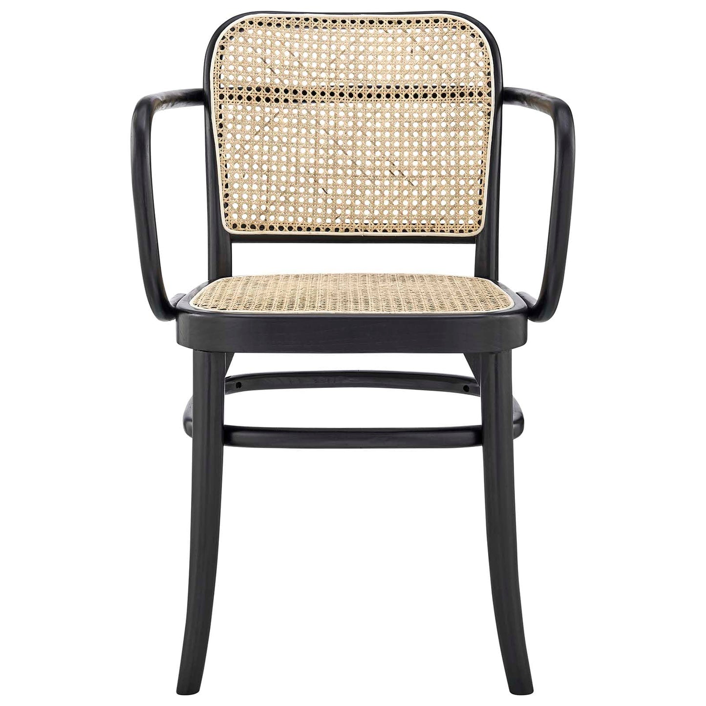 Modway Winona Elm Wood Dining Chair with Cane Rattan Seat in Black 21 x 22.5 x 32 - WoodArtSupply