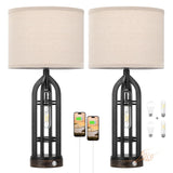 Table Lamp for Living Room - Lamps Set of 2 with USB C+A & Outlet, 3-Way Dimmable Farmhouse Lamps for Night Stands, Rustic Bedside Lamp for End Tables, Industrial Nightstand Lamps for Bedroom Seealle