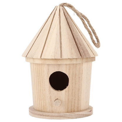 Wooden Birdhouses, Unfinished Wood Bird House Round Shaped Hanging Bird Nest for Outdoor Garden