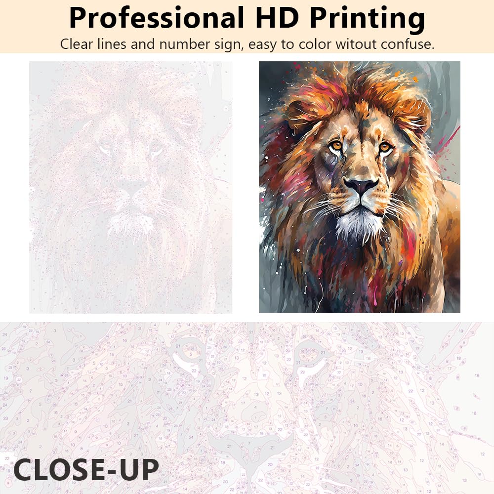 TUMOVO Paint by Numbers Kit for Adults - Lion DIY Adult Paint by Number Kits Animal Acrylic Canvas Painting for Adults Beginners Art Crafts Without Frame, 16x20 Inch TUMOVO